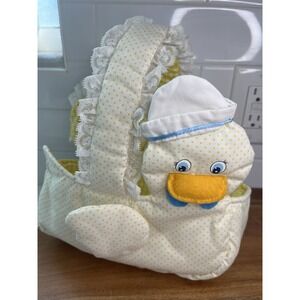 Vintage Child 1980's Yellow Duck Easter Basket RUSS Unisex Fabric W/ White Lace
